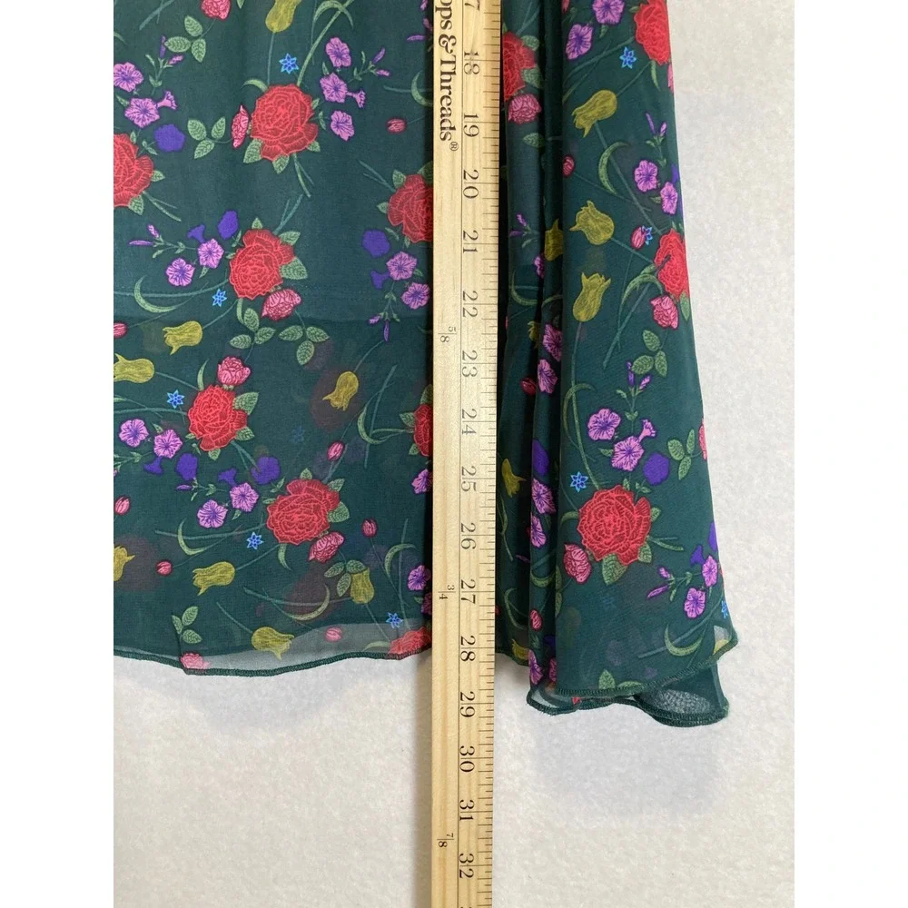 Cottagecore LuLaRoe Women Medium‎ Green Floral Rose Chiffon Lined Midi Skirt